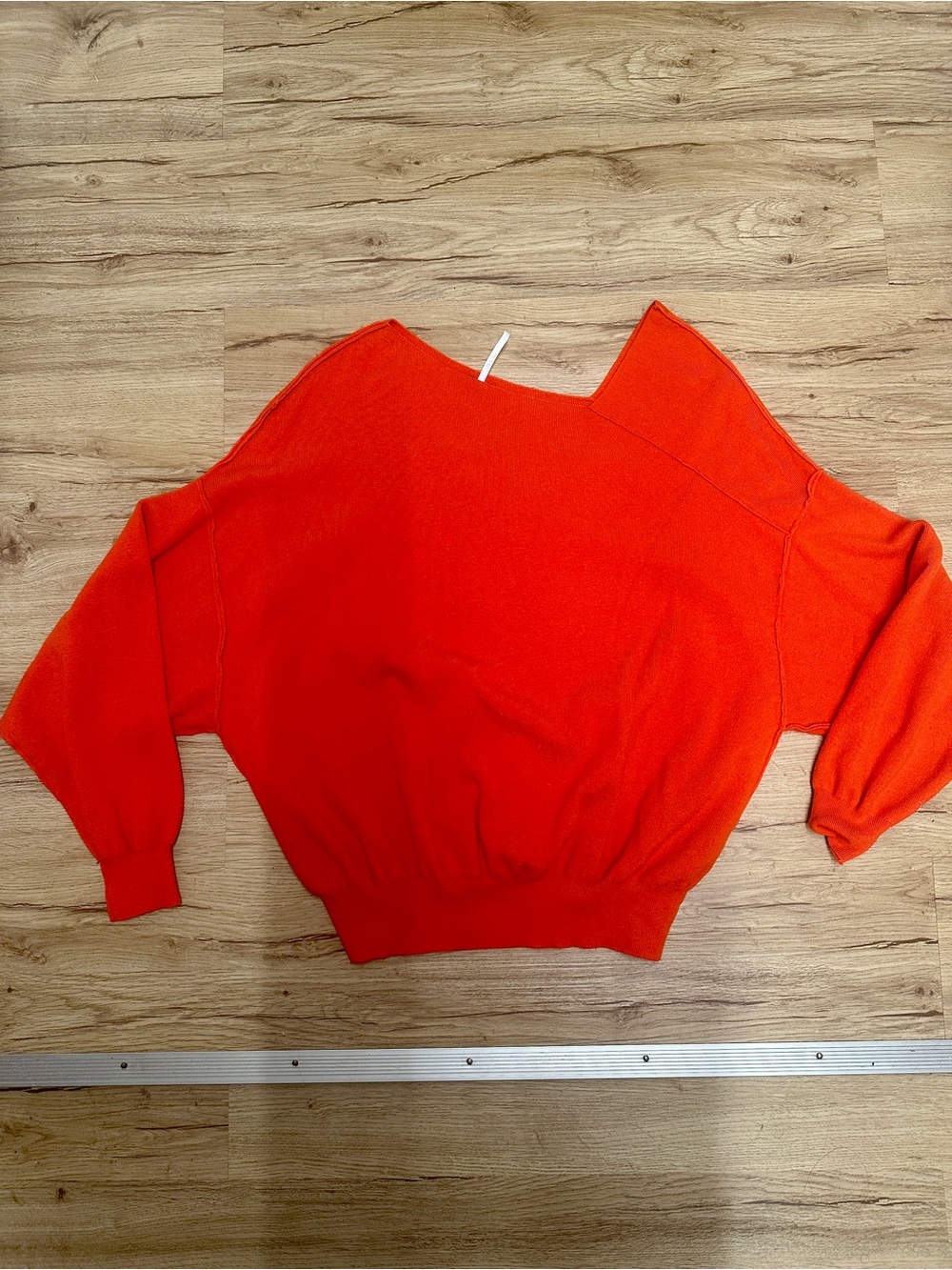 Free People Bright Orange Asymmetrical Shoulder Sweater